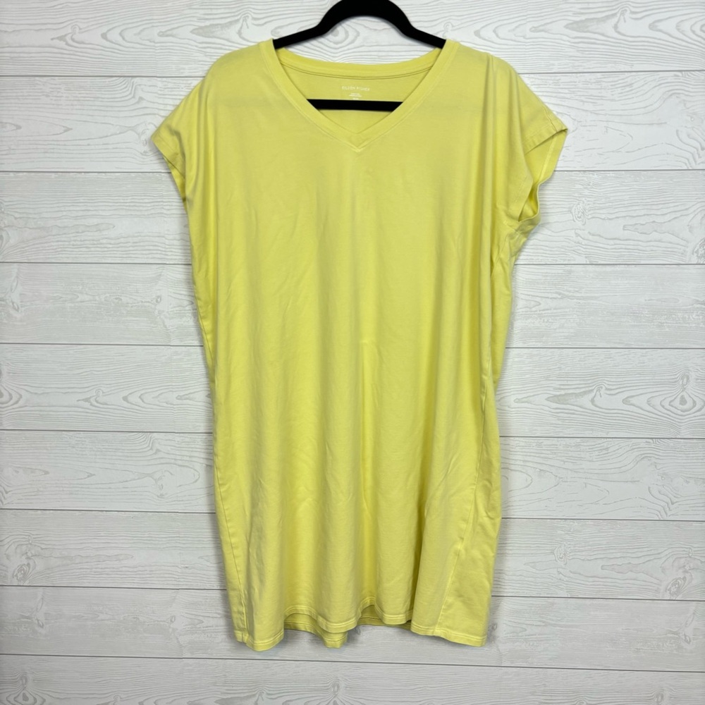 Eileen Fisher Yellow Organic Cotton V-Neck T-Shirt Size Medium